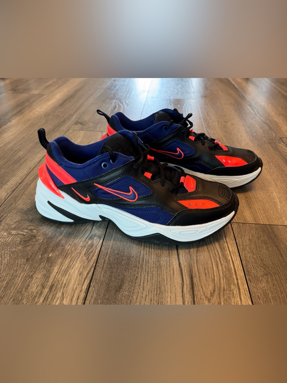 Nike M2K Tekno Men’s 10 Black Blue Hyper Crimson Chunky Dad Sneakers AV4789-006